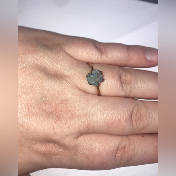 Handmade Copper and Raw Aquamarine Lotus Flower Ring - Picture 3 of 8